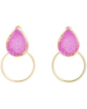 Saachi Boho Hoop Druzy Earrings - Pink