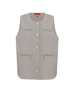 Pcfg Neutrals Cotton Woven Vest With Zip Detail - Grey