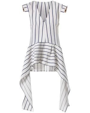 Metamorph Asymmetric Linen Top On Stripes - Blue