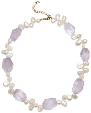 Lavani Jewels Amethyst And Pearl Necklace Poseidon - White