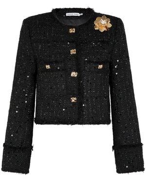 Sour Figs Sequined Brooch-Detail Bouclé Tweed Jacket - Black