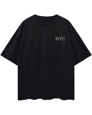 X Ilona Blue Universal Fit Graffiti Teddy Bear New York City Cotton Tee - Black