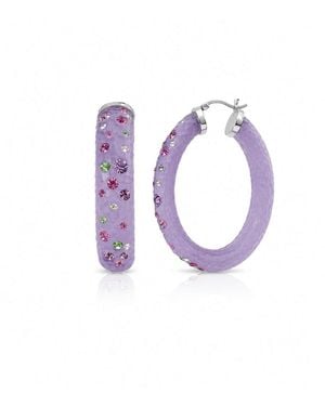 Gold & Honey Large Oval Confetti Hoop Earrings - Purple