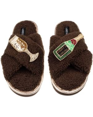 Laines London Neutrals Laines Neutral Boucle Slippers With Bubbles Darling Brooches - Brown