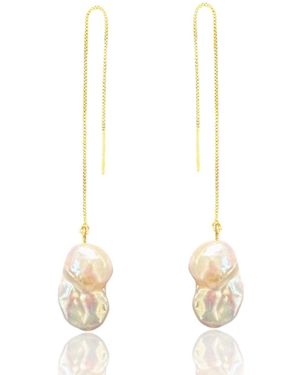 Ninemoo Dainty Baroque Pearl Threader Earrings - Metallic