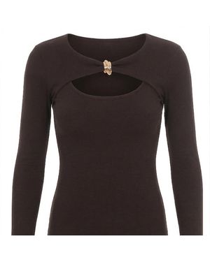 Monlicia Detail Cutout Long Sleeve Stretch Mila Top - Black
