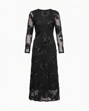 Tantra Spain Sl Long, Fitted Tulle Dress With A Open Back And Embroidered Flowers - Black