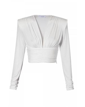 AGGI by HALEWSKI Lizzie Pearl Long Sleeve Draped Top - Grey