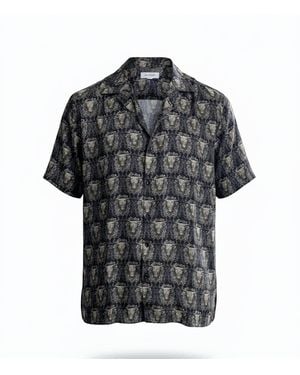 Stovaria Twill Silk Shirt – Soft Baroque Bull Print Statement - Black