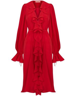 Elsava Cascading Ruffle Dress - Red