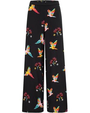Sugarhill Patsy Palazzo Pants, Tropical Parrots - Black