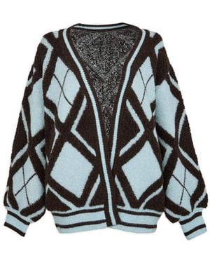 Saachi Open Argyle Knit Cardigan - Black