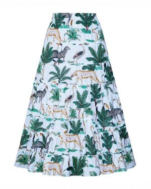Yumi' Animal Print Cotton Tiered Maxi Skirt - Blue