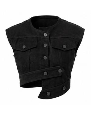 Gao Republic Vest Cropped Cut-Out Denim - Black