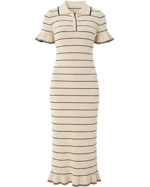Cy Boutique Neutrals Knitted Maxi Dress With Polo Neck - Natural