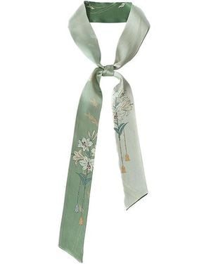Lost Pattern Lily Silk Twilly Scarf - Green