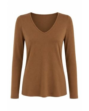 Conquista Refined V-Neck Jersey Top - Brown