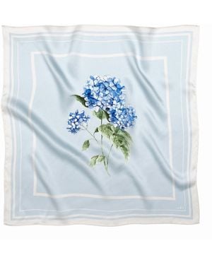 RainSisters Light Small Floral Natural Silk Scarf - Blue