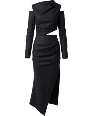 AVENUE No.29 Cut-Out Asymmetric Wool Midi Dress - Black