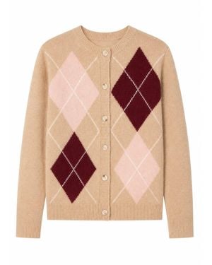 Yumi' Neutrals Argyll Knitted Cardigan - Pink