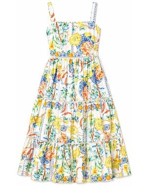 Yumi' Mediterranean Print Cotton Midi Sun Dress - White