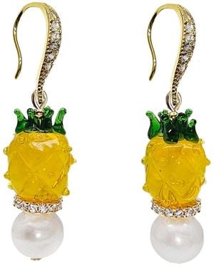 Farra Fruity Pineapple With Freshwater Pearls Dangle Earrings - Yellow