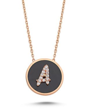 Ecce | Artisan Diamonds 14K Solid Rose Blackenamel Full Diamond Initial Necklace