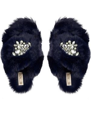 Rettrose Audrey Luxury Plush Diamanté Heart Embellished Handmade Slipper - Blue