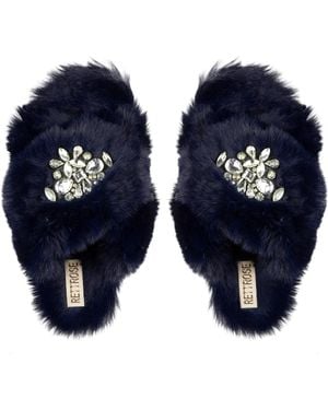 Rettrose Audrey Luxury Plush Diamanté Heart Embellished Handmade Slipper - Blue