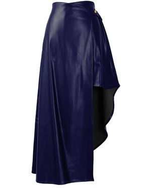 Kargede Leather Wrap Skirt – Asymmetrical, Vegan Faux - Blue