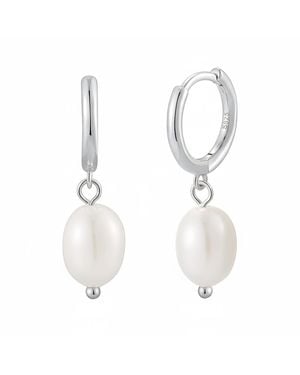 Sophelia Minimalist Freshwater Pearl Huggie Hoop Earrings - White