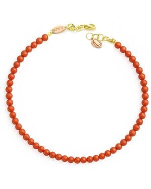 Unaloe Natural Coral Bracelet With Small Round Beads And -Plated Sterling - Red
