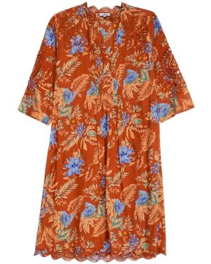 Niza Long Printed Pants With Elastic Waistband - Orange