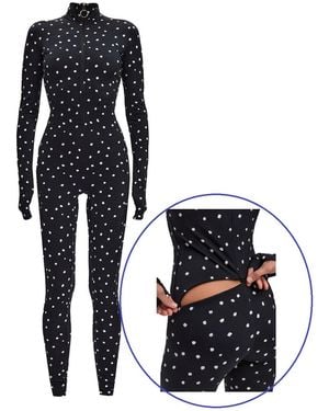 Monosuit Dots Long Sleeve High Neck Full Bodysuit Total - Black