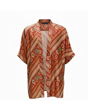 ORIGIN OF HEARTS Neutrals Imai Contemporary Satin Kimono Shirt - Brown