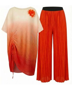 Cy Boutique Sunset Ombre Draped Top & Pleated Trouser Co-Ord - Red