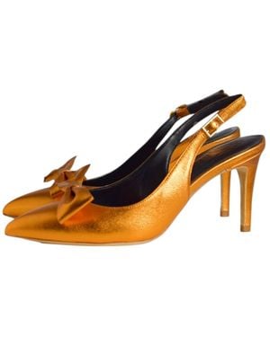 Aethra Shoes Adularia Laminated Leather Slingback With Removable Bow - Natural