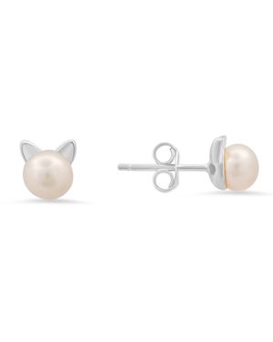 Kylie Harper Sterling Kitty Cat Pearl Stud Earrings - Metallic