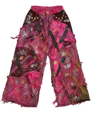 Zasta Studio Wearable Ruins Wide Leg Denim Pants Four - Red