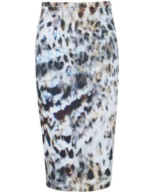 Conquista Leopard Print Elastic Gabardine Pencil Skirt - Blue
