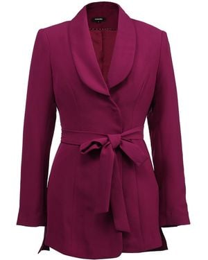 Smart and Joy Long Tailor Knot On Waist Blazer - Purple
