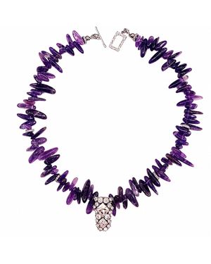Way to Chic Amethyst Necklace And Crystal Pendant - Blue