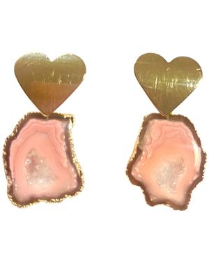 Magpie Rose Peach Love Heart Earrings - Green