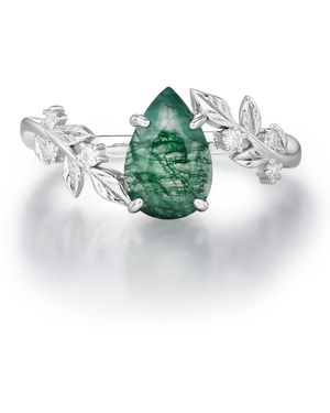 Azura Jewelry New York Between The Leaf Pear Moss Agate Ring Vermeil - Green