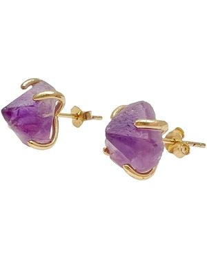 Farra Amethyst Stone Stud Earrings - Purple