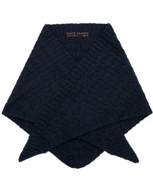 Paul James Knitwear Merino Cashmere Textured Triangle Blythe Scarf - Blue