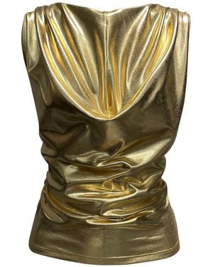 Imaatu Onu Glam Metallic Shine Sculpting Elastic Faux Leather Waterfall Top - Green
