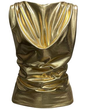 Imaatu Onu Glam Metallic Shine Sculpting Elastic Faux Leather Waterfall Top - Green