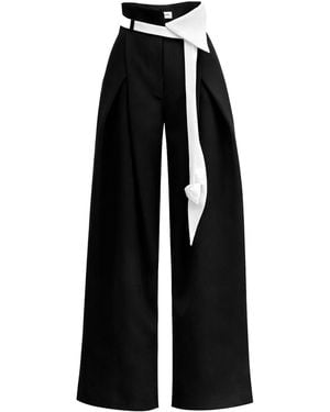 Julia Allert Fashion Forward Wide-Leg Trousers & Contrast Belt - Black
