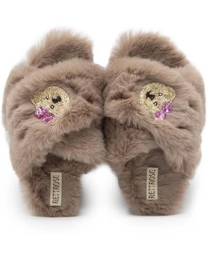 Rettrose Neutrals Roxy Mink Luxury Plush Diamanté Embellished Handmade Slipper - Multicolor